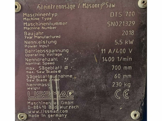 Lissmac dts700 tegelzaagmachine - afbeelding 5 van  8
