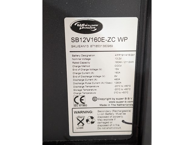 Lithium accu whisper power, sb12v160e-zc wp - afbeelding 6 van  6