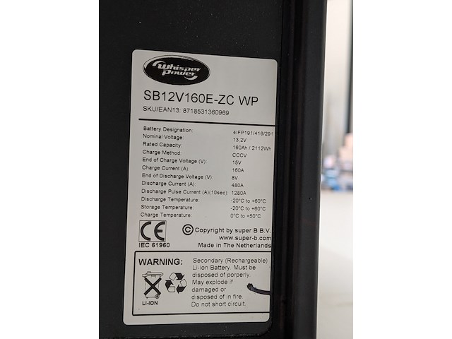 Lithium accu whisper power, sb12v160e-zc wp - afbeelding 9 van  9