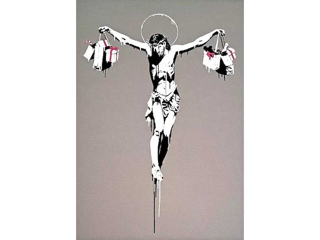 Litho banksy ‘christ with shopping bags’ - afbeelding 1 van  4