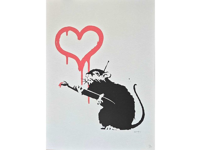 Litho banksy ‘love rat’ - afbeelding 1 van  3
