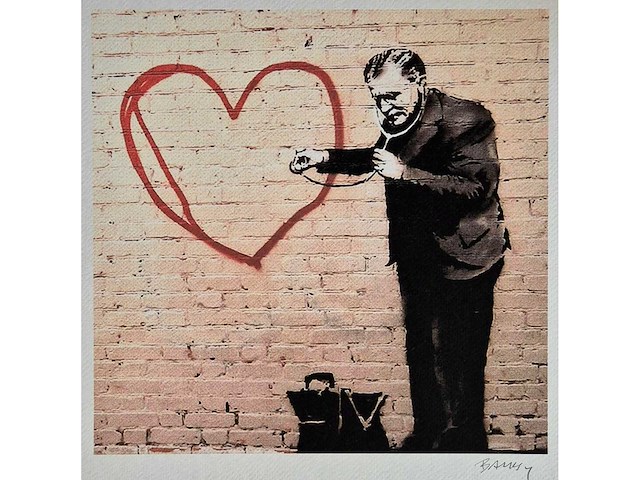 Litho banksy ‘peace love doctor’ - afbeelding 1 van  4