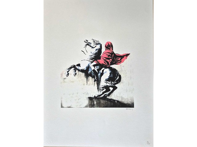 Litho banksy ‘red horse man’ - afbeelding 1 van  3