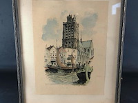Litho grote kerk (of onze-lieve-vrouwekerk) in dordrecht - afbeelding 1 van  5