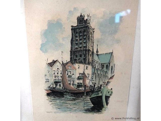 Litho grote kerk (of onze-lieve-vrouwekerk) in dordrecht - afbeelding 2 van  5