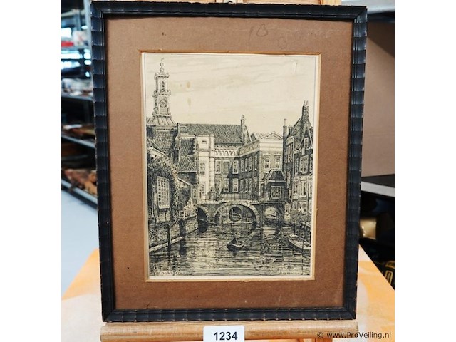 Litho van de binnenstad van dordrecht - afbeelding 1 van  5