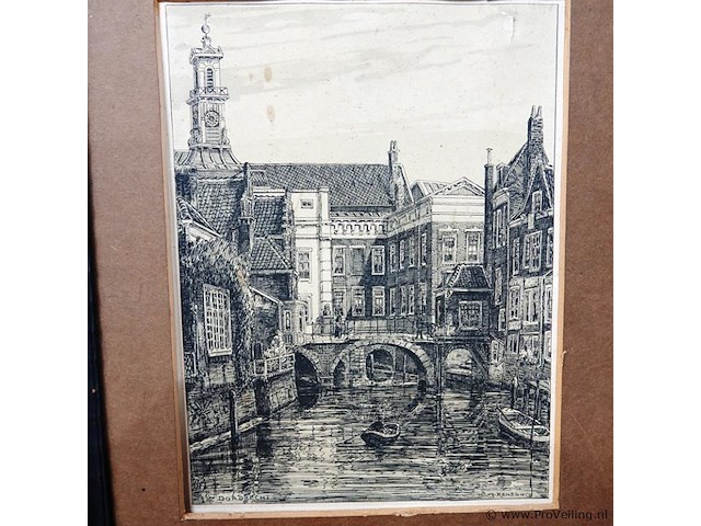 Litho van de binnenstad van dordrecht - afbeelding 2 van  5