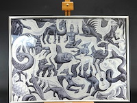 Litho "vlakvulling ii" van m.c. escher, gemaakt in juli 1957. als puzzel en ingelijst - afbeelding 1 van  5