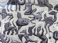 Litho "vlakvulling ii" van m.c. escher, gemaakt in juli 1957. als puzzel en ingelijst - afbeelding 2 van  5