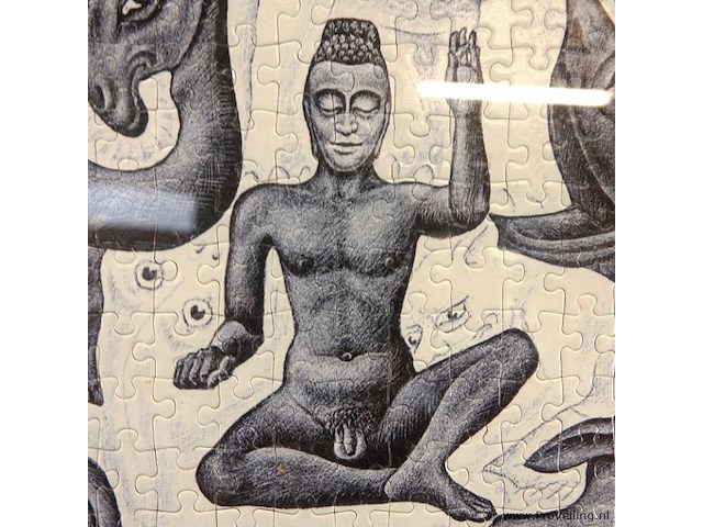 Litho "vlakvulling ii" van m.c. escher, gemaakt in juli 1957. als puzzel en ingelijst - afbeelding 3 van  5