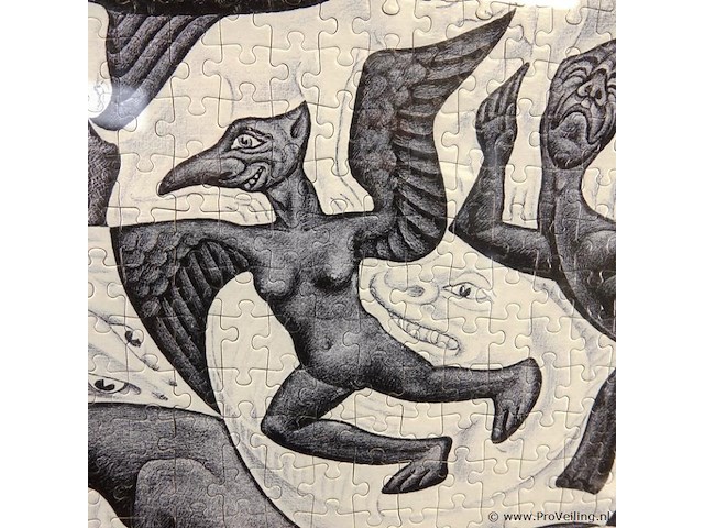 Litho "vlakvulling ii" van m.c. escher, gemaakt in juli 1957. als puzzel en ingelijst - afbeelding 4 van  5