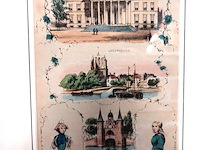 Lithografie met friese stadsgezichten, waaronder het paleis van justitie in leeuwarden en de waterpoort in sneek - afbeelding 2 van  5