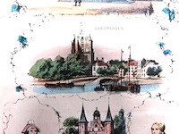 Lithografie met friese stadsgezichten, waaronder het paleis van justitie in leeuwarden en de waterpoort in sneek - afbeelding 3 van  5