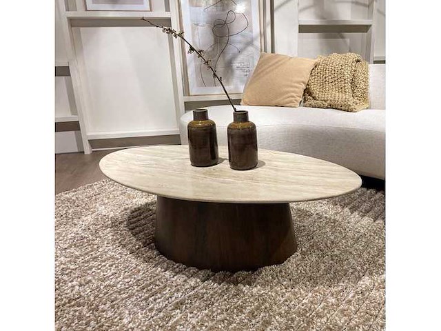 Livingfurn valentino oval 120cm travertin salontafel - afbeelding 2 van  5