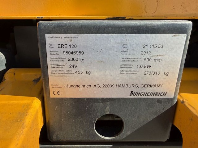 ( locatie garmerwolde ) pallettruck, jungheinrich, ere 120, 2012 - afbeelding 11 van  12