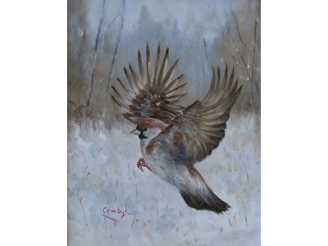 Lodewijk busing (aka c.h.van dijk) - "mus in winterlandschap" - afbeelding 1 van  8