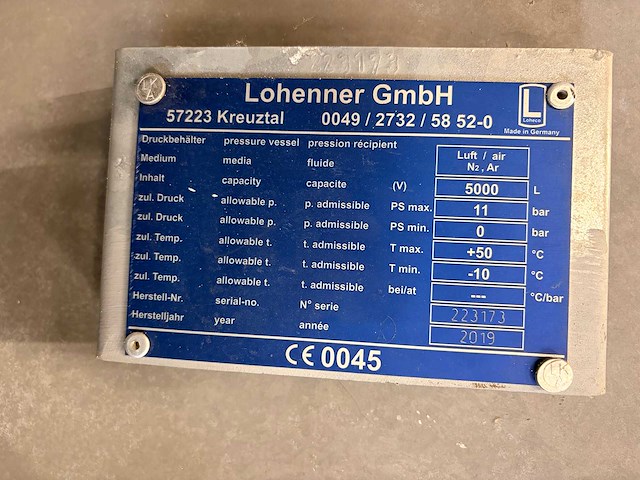 Lohenner 5000l perslucht tank - afbeelding 7 van  7