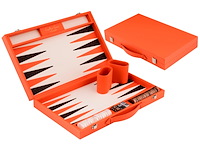 Longfield backgammon 15 oranje in kunstlederen koffer