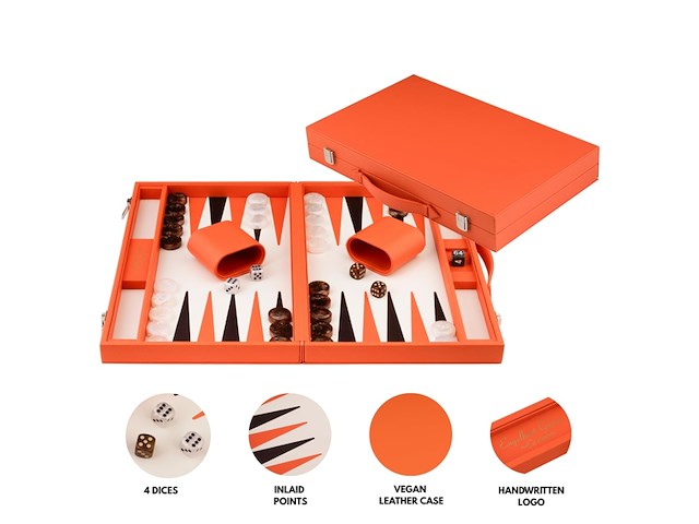 Longfield backgammon 15 oranje in kunstlederen koffer - afbeelding 2 van  6