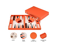 Longfield backgammon 15 oranje in kunstlederen koffer - afbeelding 2 van  6