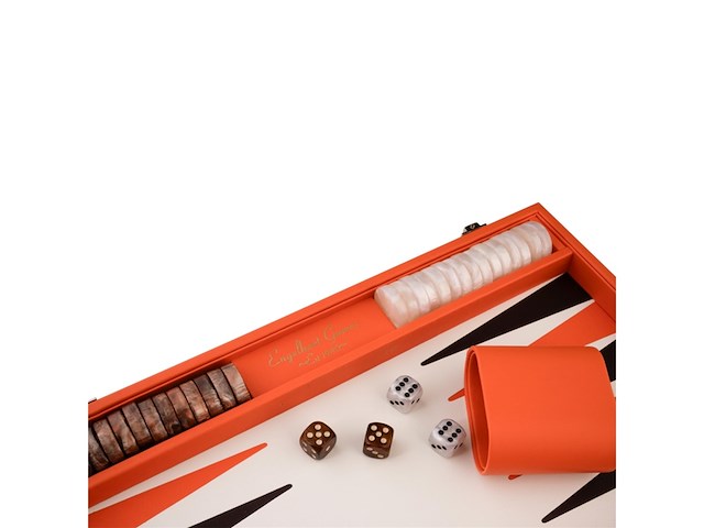 Longfield backgammon 15 oranje in kunstlederen koffer - afbeelding 3 van  6