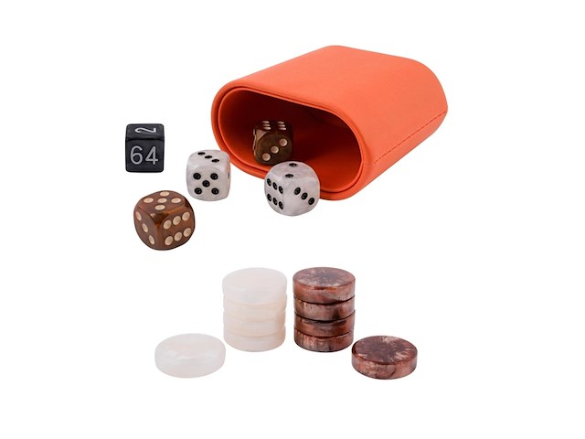 Longfield backgammon 15 oranje in kunstlederen koffer - afbeelding 4 van  6