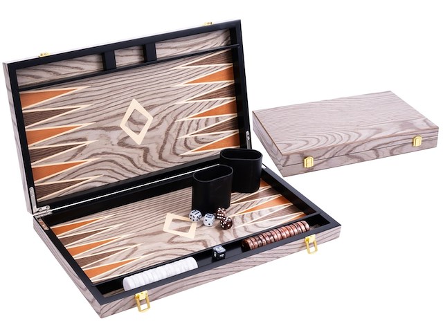 Longfield deluxe backgammon 18 grijs met ebbenhout - afbeelding 1 van  4