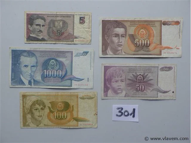 Lot bankbiljetten uit joegoslavië - afbeelding 1 van  2