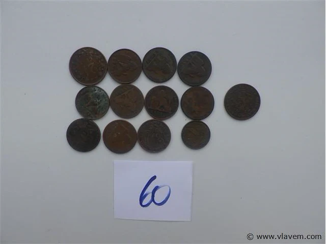 Lot oude belgische 2 -1 cent stukken, alsook ned - afbeelding 1 van  4