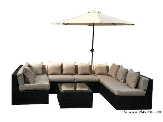 Loungeset - 8-delig wicker bruin + zandkleurig met parasol - afbeelding 3 van  3
