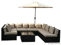 Loungeset - 8-delig wicker bruin + zandkleurig met parasol - afbeelding 3 van  3