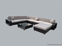 Loungeset - 8-delig wicker donkerbruin / lichtgrijze kussens - afbeelding 1 van  2