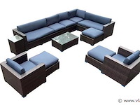 Loungeset 12-delig brown wicker / blauwe kussens - afbeelding 2 van  5