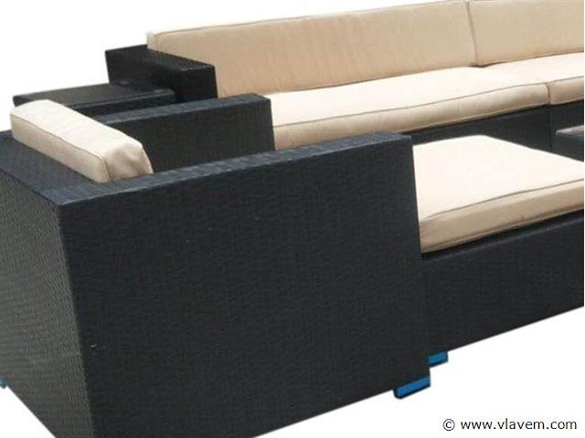 Loungeset 12-delig brown wicker / blauwe kussens - afbeelding 5 van  5