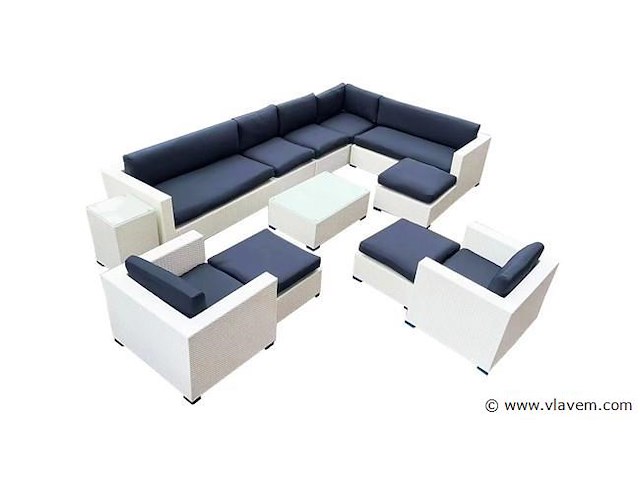 Loungeset 12-delig white wicker / blauwe kussens - afbeelding 1 van  2