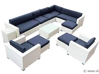 Loungeset 12-delig white wicker / blauwe kussens - afbeelding 1 van  2