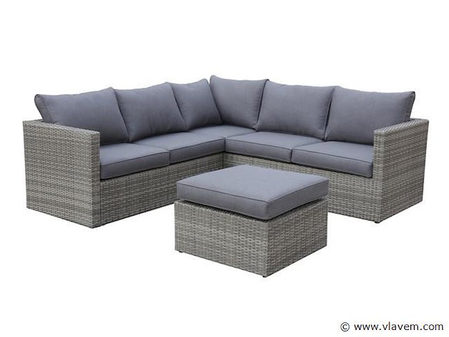 Loungeset 3-delig - lichtbruin wicker + grijze kussens - weerbestendig vlechtwerk - afbeelding 1 van  2