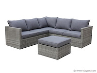 Loungeset 3-delig - lichtbruin wicker + grijze kussens - weerbestendig vlechtwerk - afbeelding 1 van  2