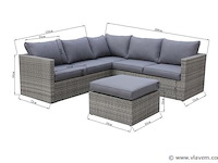 Loungeset 3-delig - lichtbruin wicker + grijze kussens - weerbestendig vlechtwerk - afbeelding 2 van  2