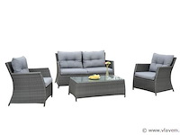 Loungeset 4-delig - antraciet wicker + grijze kussens - weerbestendig vlechtwerk - afbeelding 2 van  3