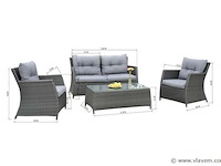 Loungeset 4-delig - antraciet wicker + grijze kussens - weerbestendig vlechtwerk - afbeelding 3 van  3
