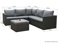Loungeset 4-delig - hoek - antraciet wicker + grijze kussens - weerbestendig vlechtwerk - afbeelding 3 van  3