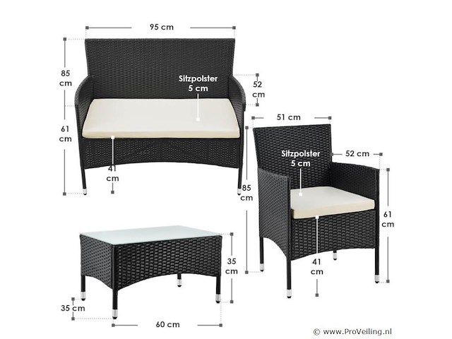 Loungeset fort myers zwart - afbeelding 11 van  14