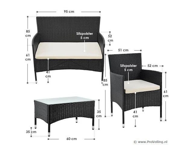 Loungeset fort myers zwart - afbeelding 11 van  14