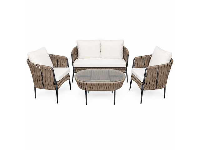 Loungeset, lara cappuccino, cappuccino, wit - afbeelding 1 van  6