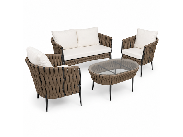 Loungeset, lara cappuccino, cappuccino, wit - afbeelding 2 van  6