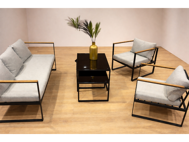 Loungeset paco, bellisia, zwart/lichtgrijs/houtkleurig - afbeelding 1 van  3