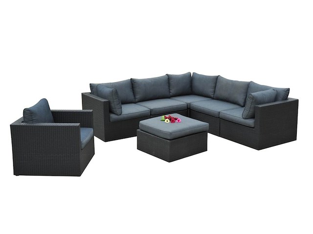 Loungeset vonato, 7-delig, zwart wicker - afbeelding 1 van  3