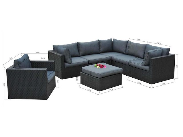 Loungeset vonato, elena, zwart wicker - afbeelding 2 van  3