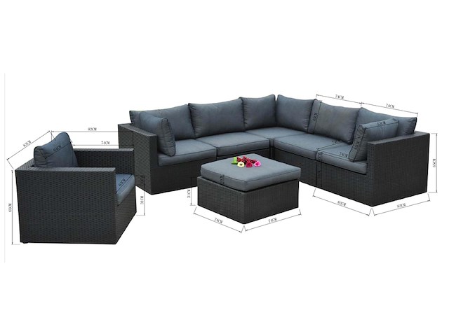 Loungeset vonato elena zwart wicker - afbeelding 2 van  3